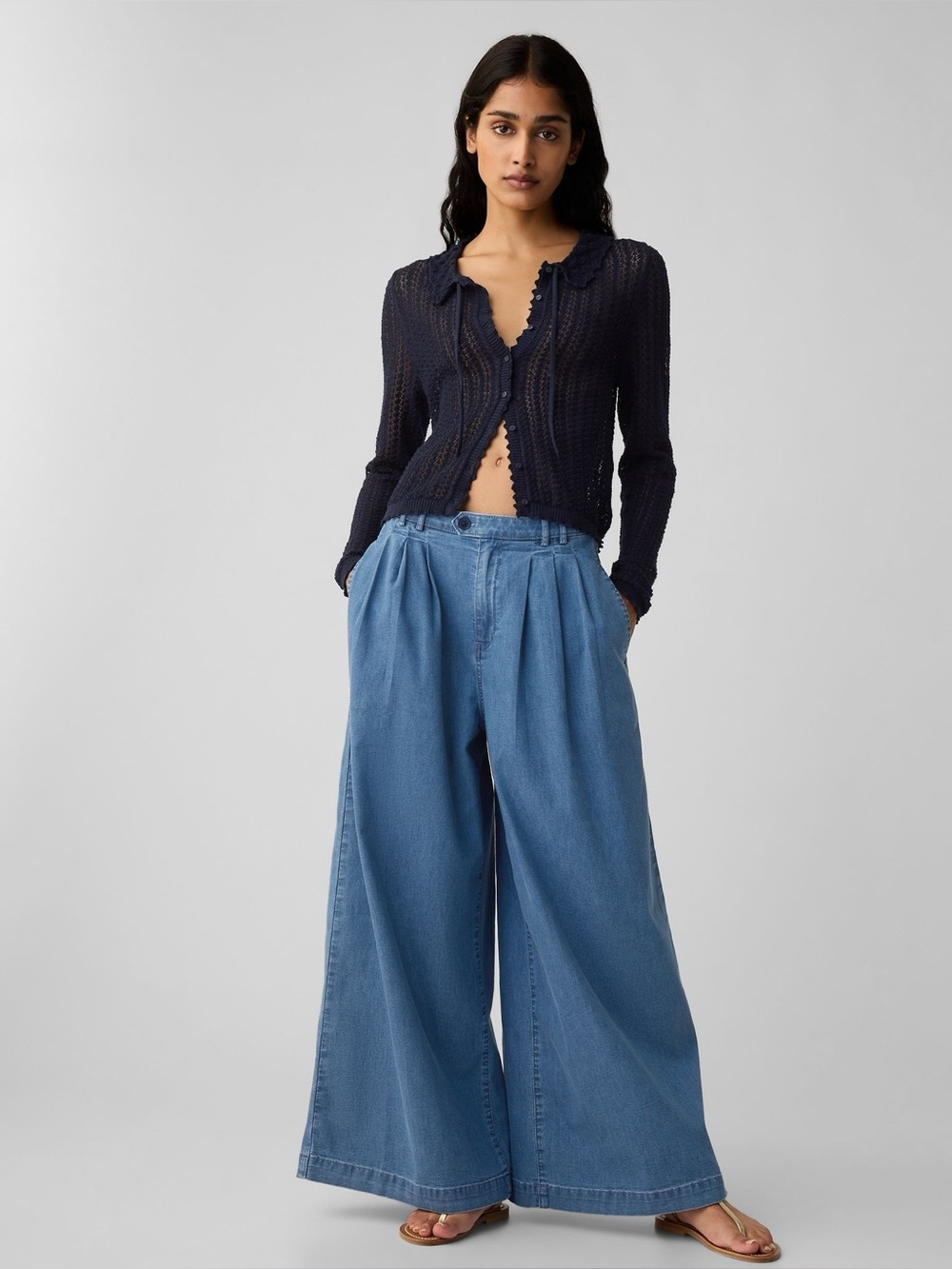 GAP x Doen High Waisted Wide Leg Light Blue Denim Trousers Pleated Jeans 26 / 2